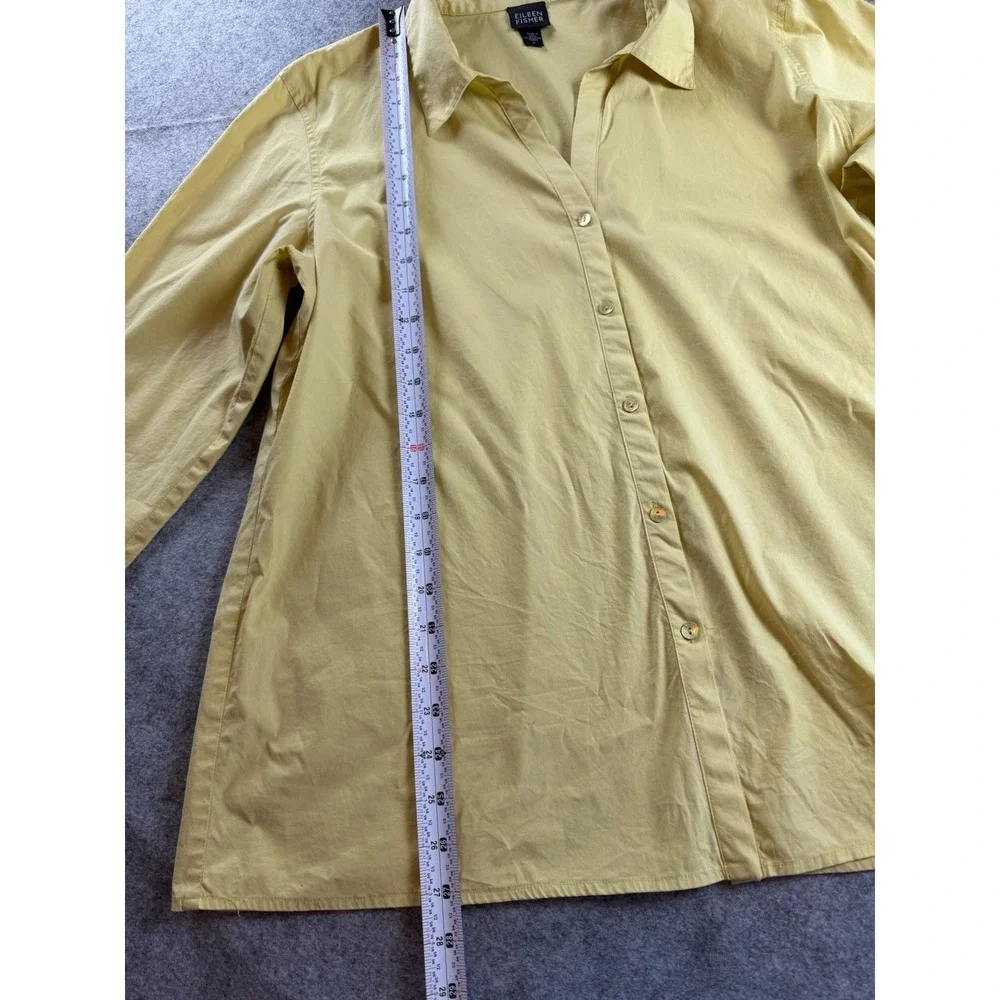 Eileen Fisher Women's L Stretch Cotton Button Up Long Sleeve Yellow Top *Read*